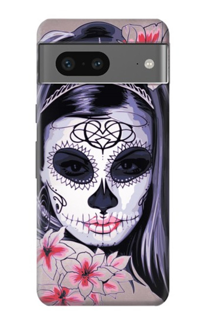 W3821 Sugar Skull Steam Punk Girl Gothic Hülle Schutzhülle Taschen und Leder Flip für Google Pixel 7