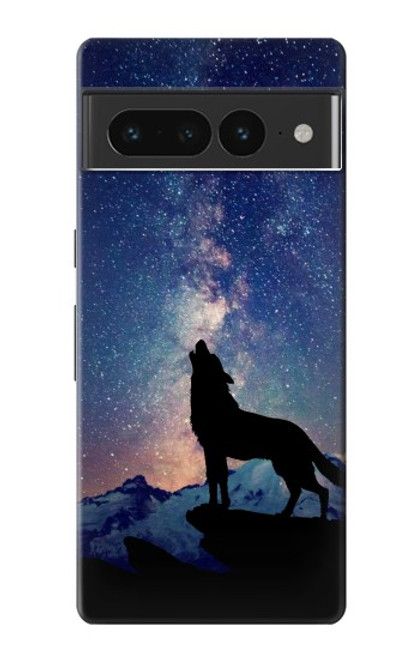 W3555 Wolf Howling Million Star Hülle Schutzhülle Taschen und Leder Flip für Google Pixel 7 Pro