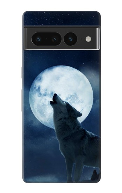 W3693 Grim White Wolf Full Moon Hülle Schutzhülle Taschen und Leder Flip für Google Pixel 7 Pro
