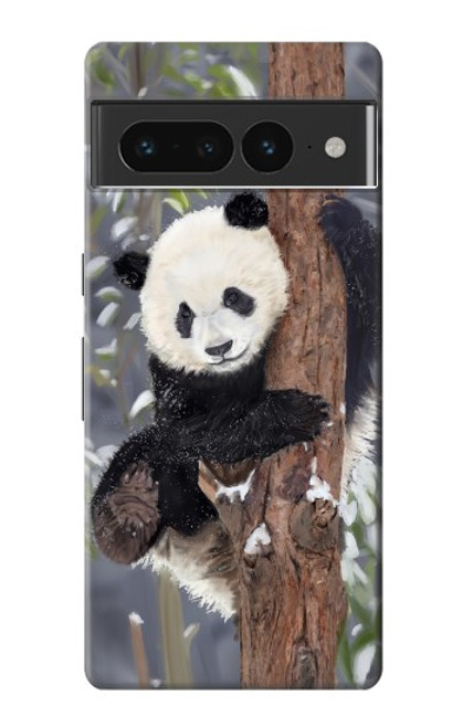 W3793 Cute Baby Panda Snow Painting Hülle Schutzhülle Taschen und Leder Flip für Google Pixel 7 Pro