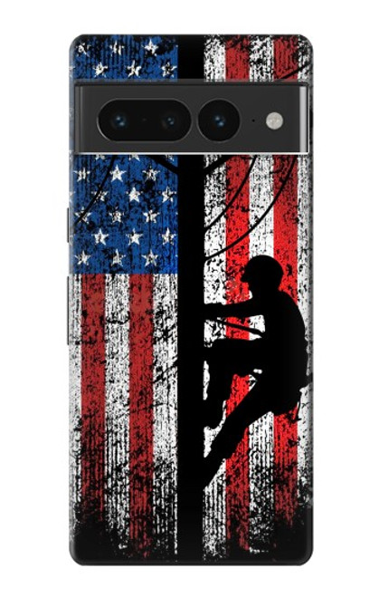 W3803 Electrician Lineman American Flag Hülle Schutzhülle Taschen und Leder Flip für Google Pixel 7 Pro