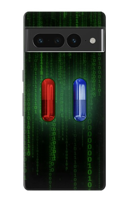 W3816 Red Pill Blue Pill Capsule Hülle Schutzhülle Taschen und Leder Flip für Google Pixel 7 Pro