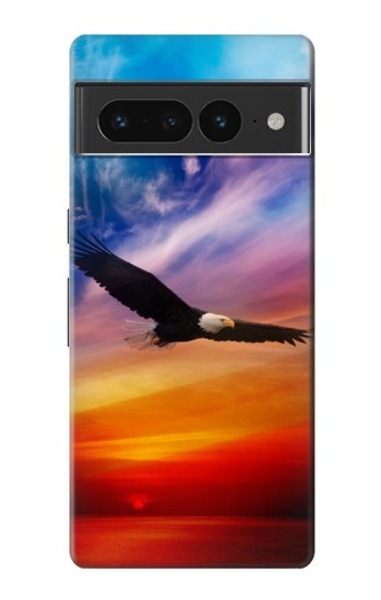 W3841 Bald Eagle Flying Colorful Sky Hülle Schutzhülle Taschen und Leder Flip für Google Pixel 7 Pro