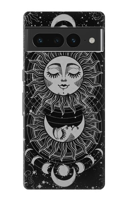 W3854 Mystical Sun Face Crescent Moon Hülle Schutzhülle Taschen und Leder Flip für Google Pixel 7 Pro