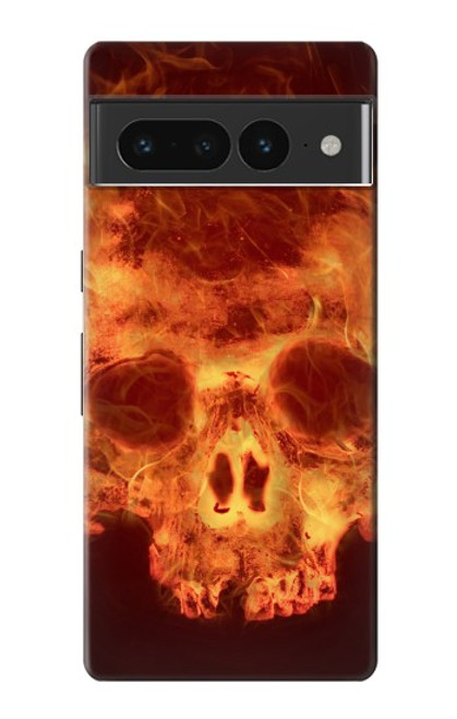 W3881 Fire Skull Hülle Schutzhülle Taschen und Leder Flip für Google Pixel 7 Pro