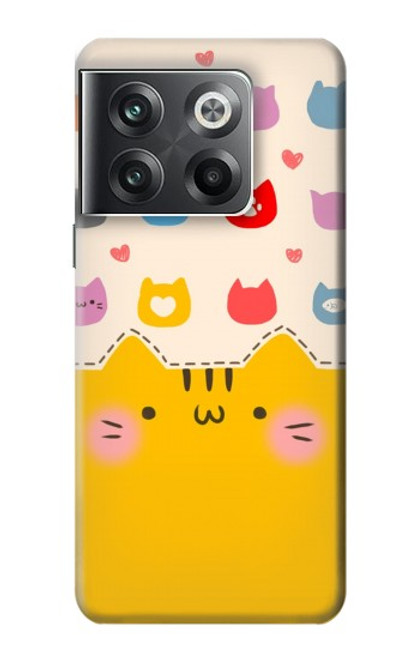 W2442 Cute Cat Cartoon Funny Hülle Schutzhülle Taschen und Leder Flip für OnePlus Ace Pro