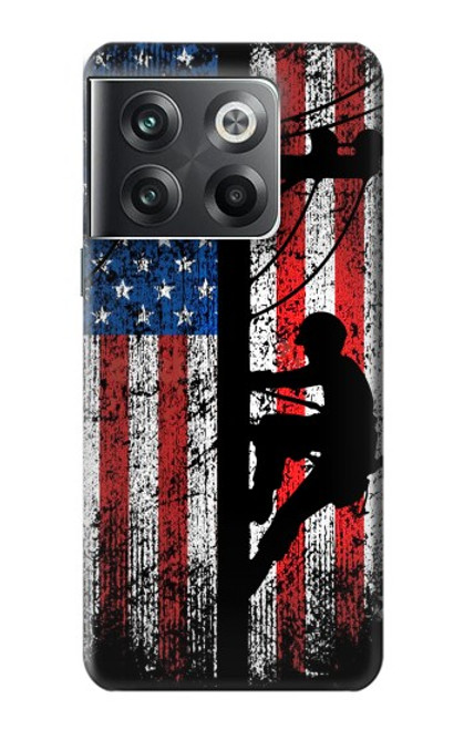 W3803 Electrician Lineman American Flag Hülle Schutzhülle Taschen und Leder Flip für OnePlus Ace Pro