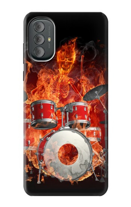 W1431 Skull Drum Fire Rock Hülle Schutzhülle Taschen und Leder Flip für Motorola Moto G Power 2022, G Play 2023