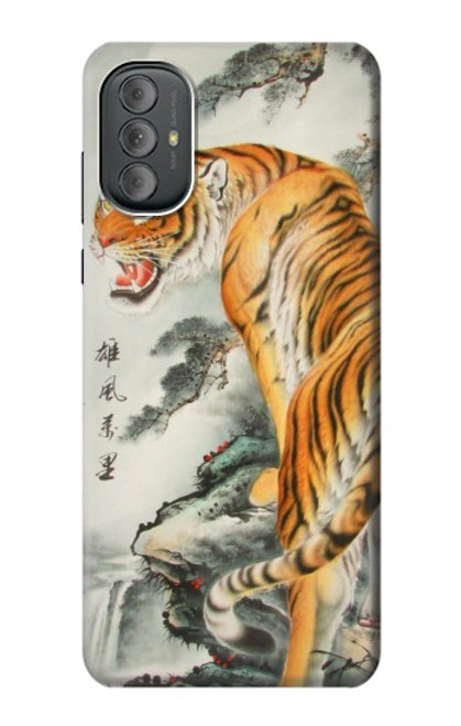 W1934 Chinese Tiger Painting Hülle Schutzhülle Taschen und Leder Flip für Motorola Moto G Power 2022, G Play 2023