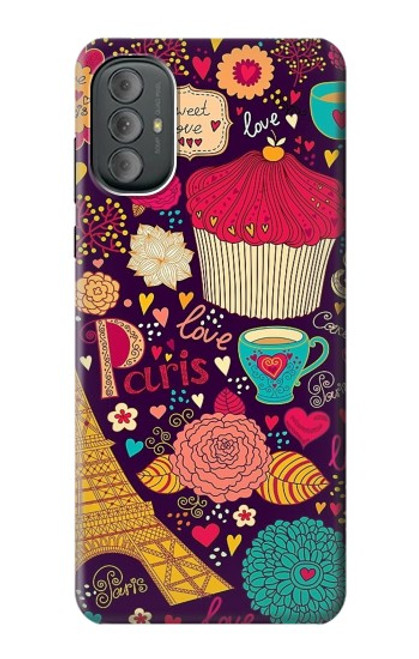 W2353 Paris Cartoon Vintage Pattern Hülle Schutzhülle Taschen und Leder Flip für Motorola Moto G Power 2022, G Play 2023