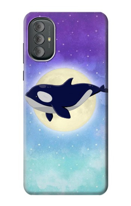 W3807 Killer Whale Orca Moon Pastel Fantasy Hülle Schutzhülle Taschen und Leder Flip für Motorola Moto G Power 2022, G Play 2023