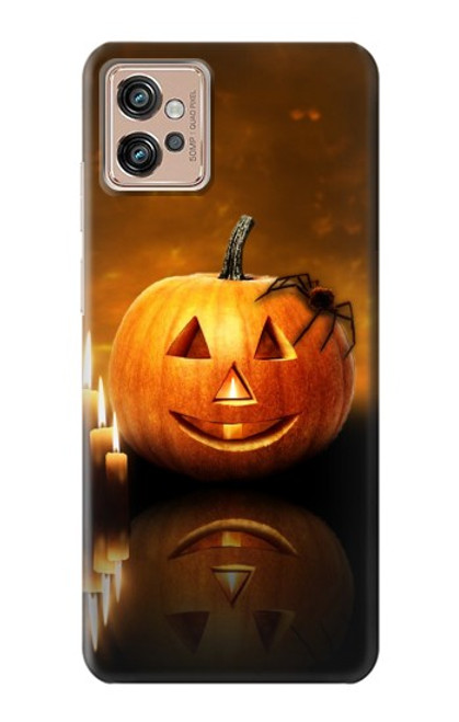 W1083 Pumpkin Spider Candles Halloween Hülle Schutzhülle Taschen und Leder Flip für Motorola Moto G32