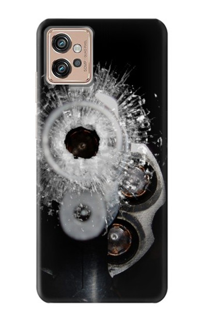 W2387 Gun Bullet Hole Glass Hülle Schutzhülle Taschen und Leder Flip für Motorola Moto G32