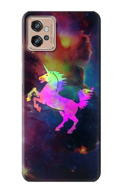 W2486 Rainbow Unicorn Nebula Space Hülle Schutzhülle Taschen und Leder Flip für Motorola Moto G32
