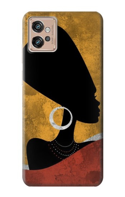 W3453 African Queen Nefertiti Silhouette Hülle Schutzhülle Taschen und Leder Flip für Motorola Moto G32