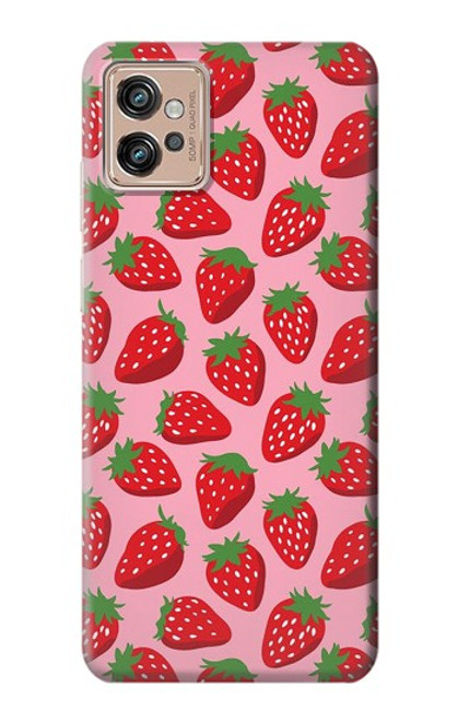 W3719 Strawberry Pattern Hülle Schutzhülle Taschen und Leder Flip für Motorola Moto G32