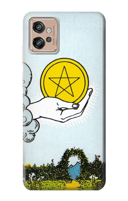 W3722 Tarot Card Ace of Pentacles Coins Hülle Schutzhülle Taschen und Leder Flip für Motorola Moto G32