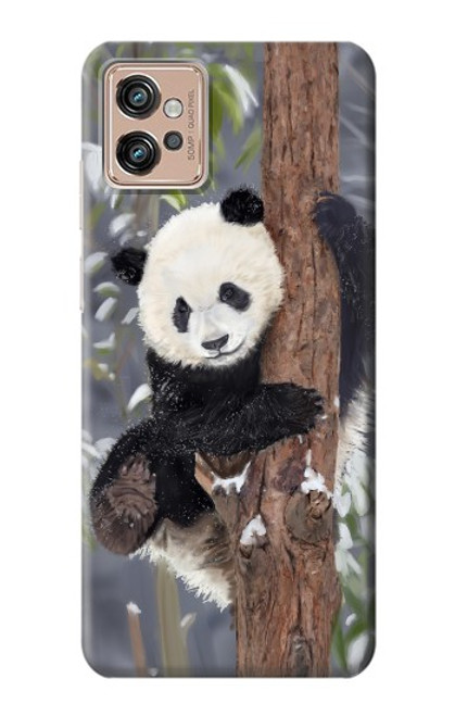 W3793 Cute Baby Panda Snow Painting Hülle Schutzhülle Taschen und Leder Flip für Motorola Moto G32