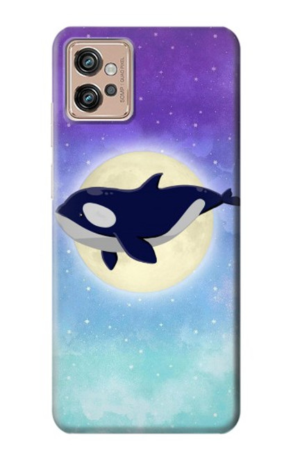 W3807 Killer Whale Orca Moon Pastel Fantasy Hülle Schutzhülle Taschen und Leder Flip für Motorola Moto G32