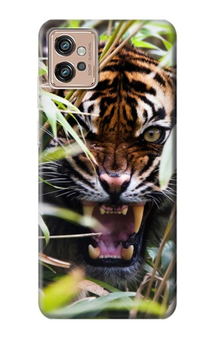 W3838 Barking Bengal Tiger Hülle Schutzhülle Taschen und Leder Flip für Motorola Moto G32