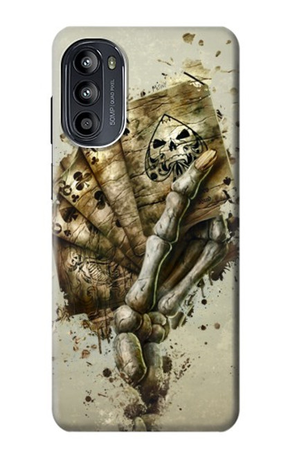 W0550 Skull Card Poker Hülle Schutzhülle Taschen und Leder Flip für Motorola Moto G52, G82 5G