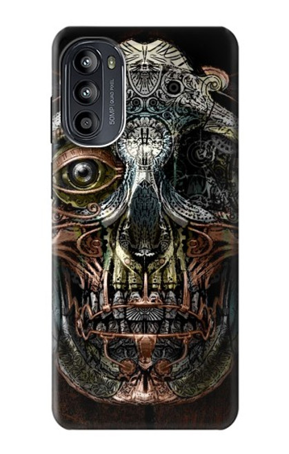 W1685 Steampunk Skull Head Hülle Schutzhülle Taschen und Leder Flip für Motorola Moto G52, G82 5G