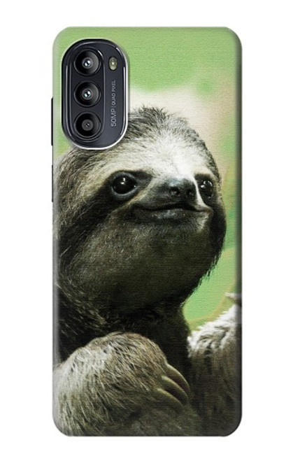 W2708 Smiling Sloth Hülle Schutzhülle Taschen und Leder Flip für Motorola Moto G52, G82 5G