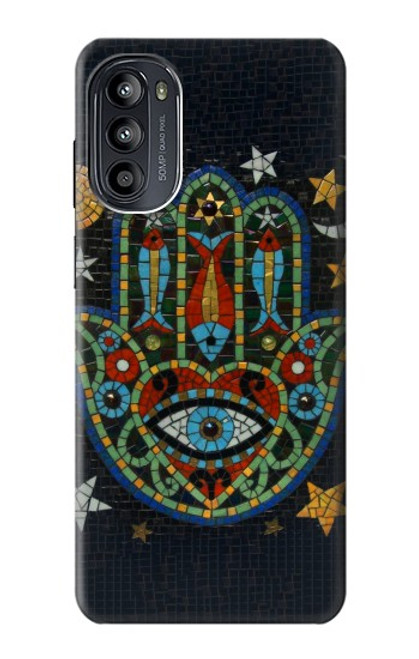 W3175 Hamsa Hand Mosaics Hülle Schutzhülle Taschen und Leder Flip für Motorola Moto G52, G82 5G