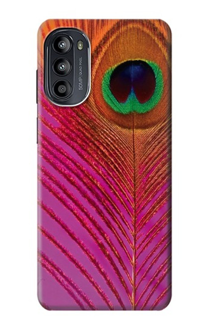 W3201 Pink Peacock Feather Hülle Schutzhülle Taschen und Leder Flip für Motorola Moto G52, G82 5G