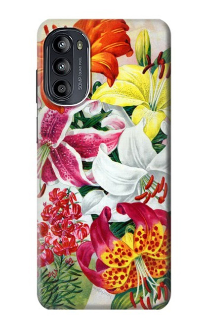 W3205 Retro Art Flowers Hülle Schutzhülle Taschen und Leder Flip für Motorola Moto G52, G82 5G