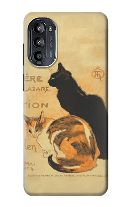 W3229 Vintage Cat Poster Hülle Schutzhülle Taschen und Leder Flip für Motorola Moto G52, G82 5G