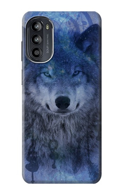 W3410 Wolf Dream Catcher Hülle Schutzhülle Taschen und Leder Flip für Motorola Moto G52, G82 5G