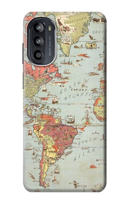 W3418 Vintage World Map Hülle Schutzhülle Taschen und Leder Flip für Motorola Moto G52, G82 5G