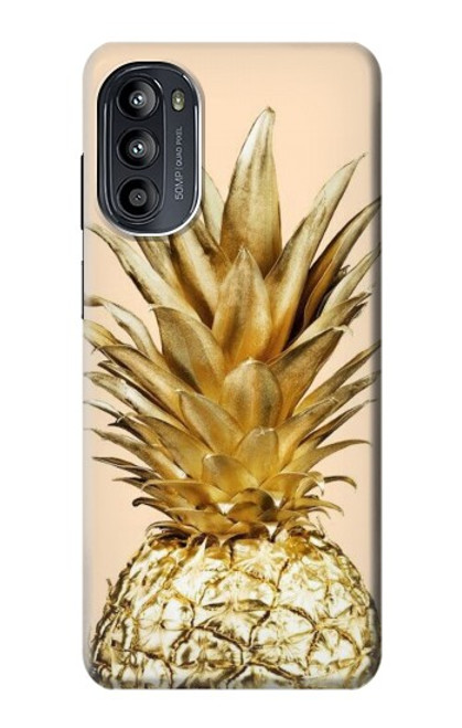 W3490 Gold Pineapple Hülle Schutzhülle Taschen und Leder Flip für Motorola Moto G52, G82 5G