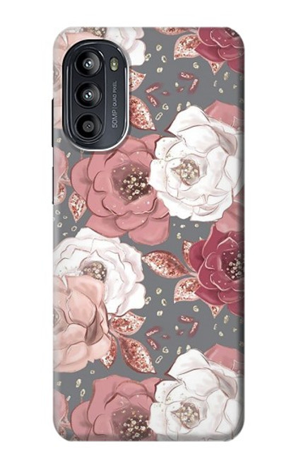 W3716 Rose Floral Pattern Hülle Schutzhülle Taschen und Leder Flip für Motorola Moto G52, G82 5G