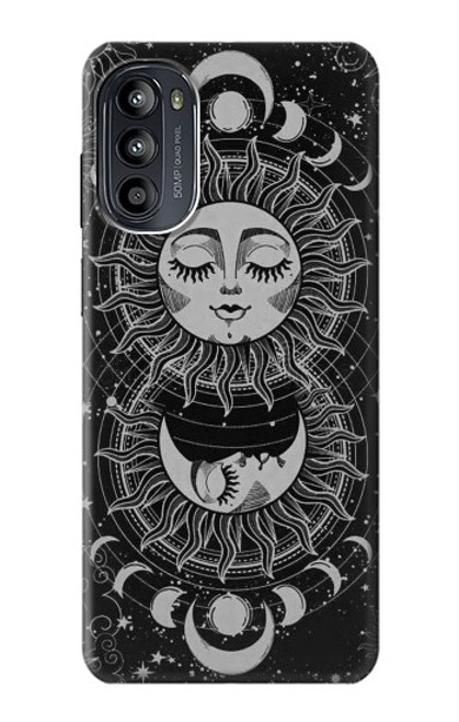 W3854 Mystical Sun Face Crescent Moon Hülle Schutzhülle Taschen und Leder Flip für Motorola Moto G52, G82 5G