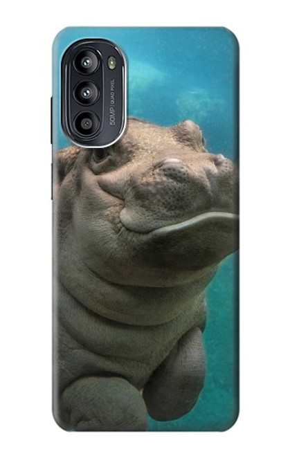 W3871 Cute Baby Hippo Hippopotamus Hülle Schutzhülle Taschen und Leder Flip für Motorola Moto G52, G82 5G