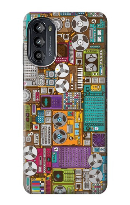 W3879 Retro Music Doodle Hülle Schutzhülle Taschen und Leder Flip für Motorola Moto G52, G82 5G