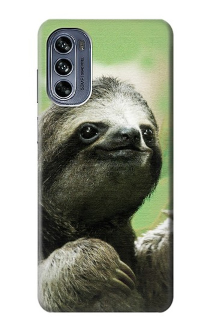 W2708 Smiling Sloth Hülle Schutzhülle Taschen und Leder Flip für Motorola Moto G62 5G