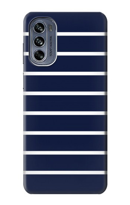 W2767 Navy White Striped Hülle Schutzhülle Taschen und Leder Flip für Motorola Moto G62 5G