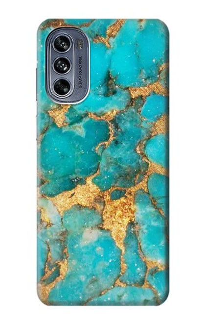 W2906 Aqua Turquoise Stone Hülle Schutzhülle Taschen und Leder Flip für Motorola Moto G62 5G