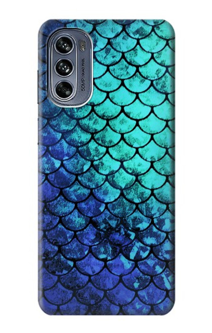 W3047 Green Mermaid Fish Scale Hülle Schutzhülle Taschen und Leder Flip für Motorola Moto G62 5G