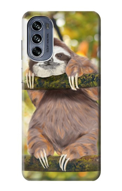 W3138 Cute Baby Sloth Paint Hülle Schutzhülle Taschen und Leder Flip für Motorola Moto G62 5G