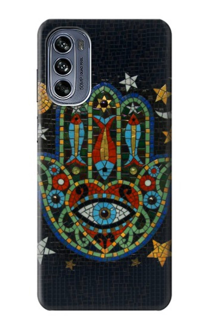 W3175 Hamsa Hand Mosaics Hülle Schutzhülle Taschen und Leder Flip für Motorola Moto G62 5G