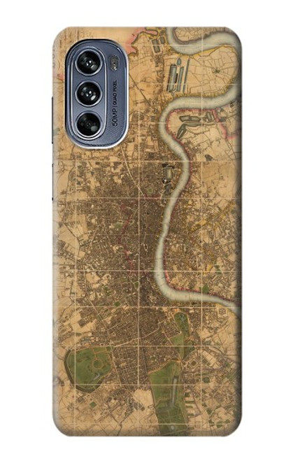 W3230 Vintage Map of London Hülle Schutzhülle Taschen und Leder Flip für Motorola Moto G62 5G