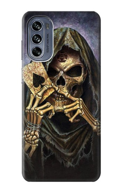 W3594 Grim Reaper Wins Poker Hülle Schutzhülle Taschen und Leder Flip für Motorola Moto G62 5G