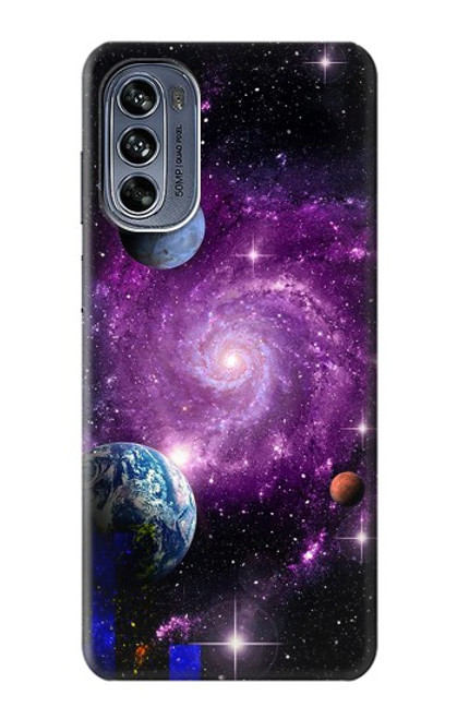 W3689 Galaxy Outer Space Planet Hülle Schutzhülle Taschen und Leder Flip für Motorola Moto G62 5G