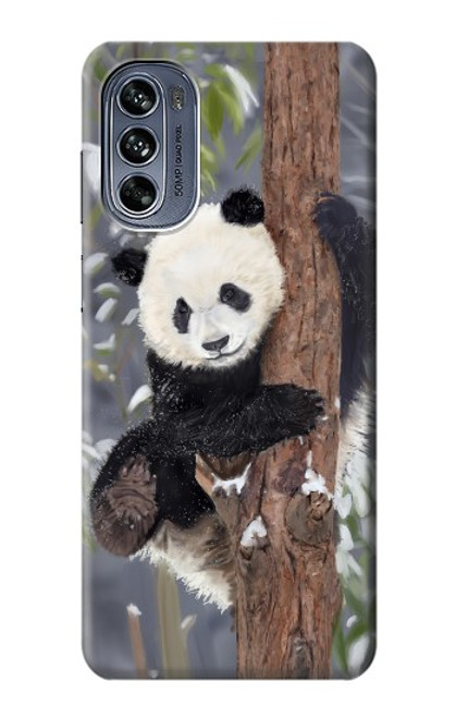 W3793 Cute Baby Panda Snow Painting Hülle Schutzhülle Taschen und Leder Flip für Motorola Moto G62 5G