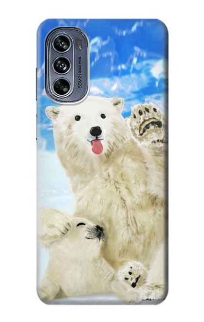 W3794 Arctic Polar Bear and Seal Paint Hülle Schutzhülle Taschen und Leder Flip für Motorola Moto G62 5G