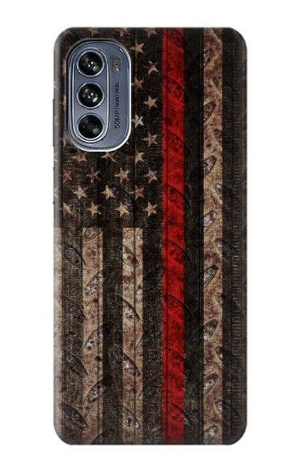 W3804 Fire Fighter Metal Red Line Flag Graphic Hülle Schutzhülle Taschen und Leder Flip für Motorola Moto G62 5G